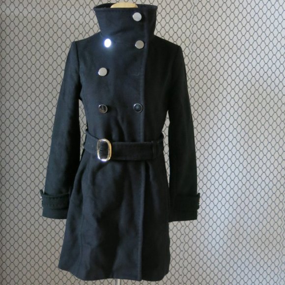 Aritzia TALULA BABATON Wool Cashmere Blend Black Trench Coat Jacket - Size Small - Picture 3 of 7